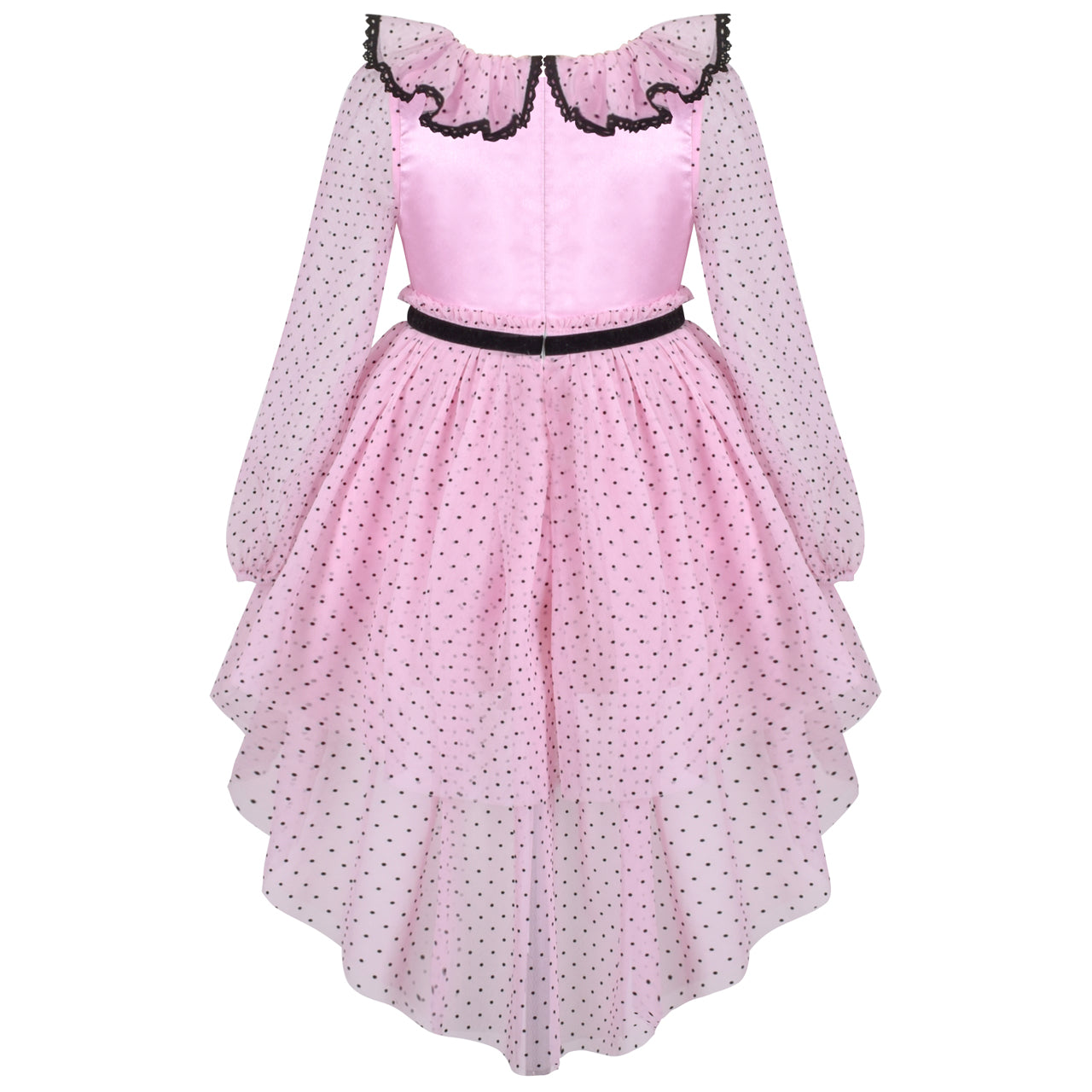 strapless open back dress Girls Dress Polka Dot Lace Ruffle Velvet Hi-lo Skirt Bubble Long Sleeve –  Sunny Fashion