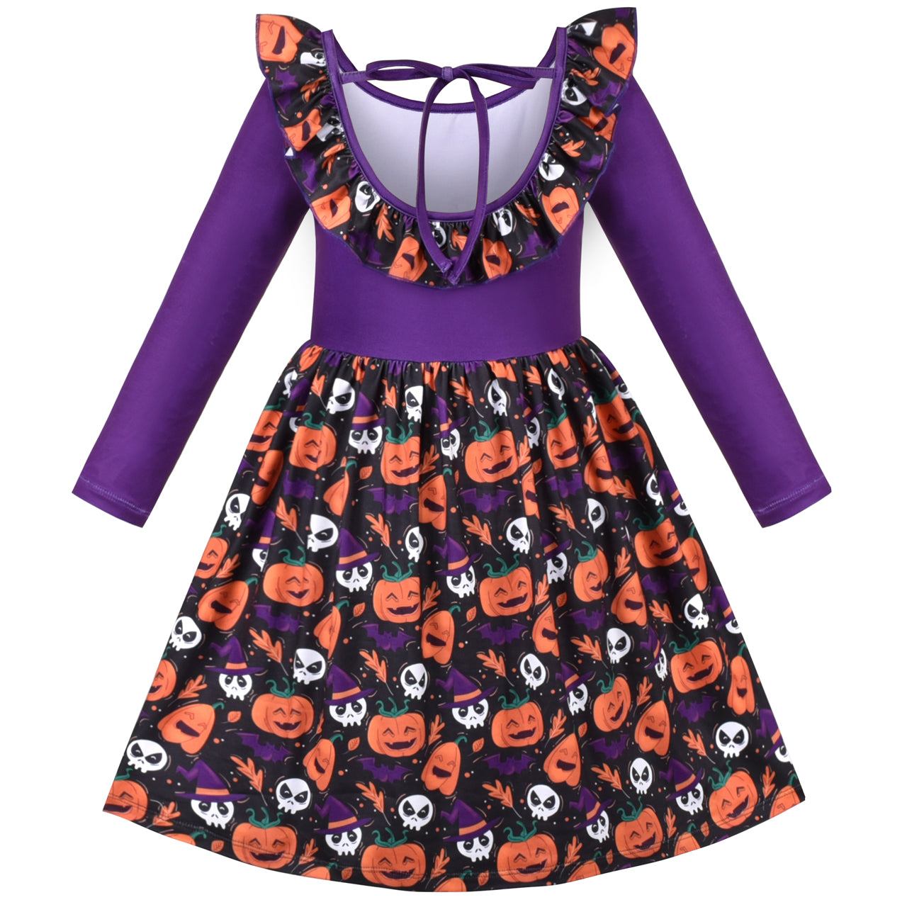 Girls Dress Halloween T-shirt Backless Pumpkin Face Long Sleeve Size 2-12 Years