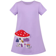Girls Dress T-shirt Purple Mushroom Lace Trim Movable Applique Short Sleeve Size 3-7 Years
