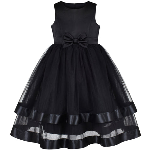 Girls Dress Black Bow Tie Party Pageant Halloween Puffy Skirt Sleeveless Size 6-12 Years