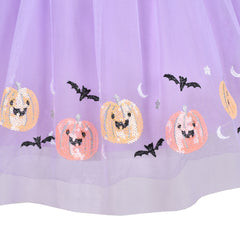 Girls Dress Halloween Bat Mesh Skirt Dancing Tutu Purple Sequin Pumpkin Face Size 2-10 Years