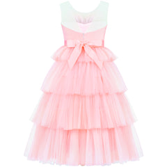 Flower Girls Dress Pink Cake Skirt Pearl Diamond Heart Bodice Backless Size 4-8 Years