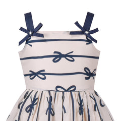 Girls Dress Suspender Bow Tie Stripe Sundress Summer Cotton Comfy Sleeveless Size 4-8 Years