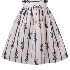 Girls Dress Suspender Bow Tie Stripe Sundress Summer Cotton Comfy Sleeveless Size 4-8 Years