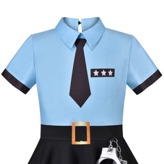 Girls Dress Halloween Pretend Police Uniform Necktie Short Sleeve Size 4-8 Years