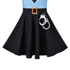 Girls Dress Halloween Pretend Police Uniform Necktie Short Sleeve Size 4-8 Years