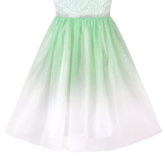 Girls Dress Gradient Green Lace Embroidery Bodice Glitter Sleeveless Size 6-12 Years