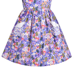 Girls Dress Summer Vintage Floral Pocket Pointed Collar Sleeveless Size 4-10 Years