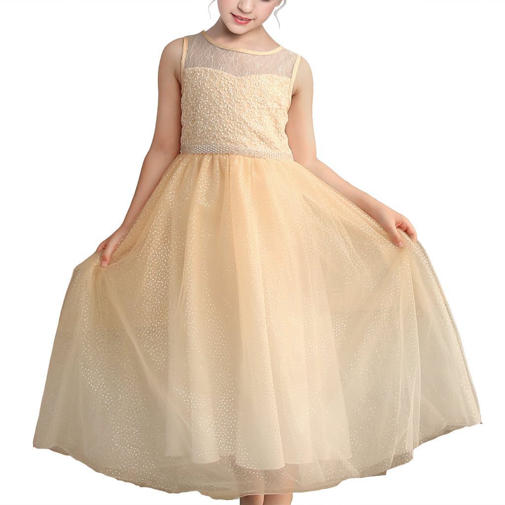 AbaoWedding Elegant Lace Appliques Cap Sleeves Tulle Flower Girl Dress