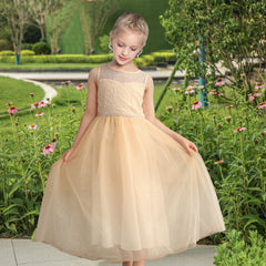 Flower Girls Dress Gradient Beige Maxi Party Princess Dancing Prom Size 6-12 Years