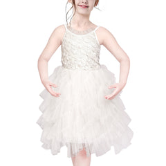 Girls Dress Spaghetti Tutu Ballet Ruffle Cake Dress Off White Size 4-8 Years