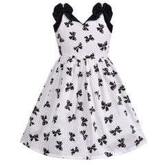 Girl Dress Black White Bow Tie Sleeveless Sundress Cotton Butterfly Size 5-10 Years