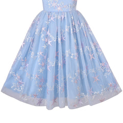 Girl Dress Tulle Ice Blue Embroidered Star Party Princess Pageant Size 6-12 Years