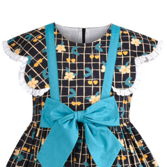 Girls Dress Plaid Flower Butterfly Bow Tie Vintage Ruffle Sleeveless Size 4-8 Years