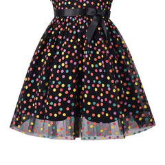 Girl Dress Multicolor Rainbow Polka Dot Black Tulle Party Gown Size 6-12 Years