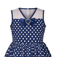 Girl Dress Royal Navy Blue Polka Dot Bow Tie Sleeveless School Everyday Size 5-10 Years