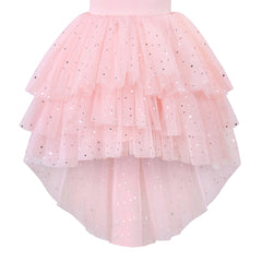 Girls Dress Pink Glitter Wedding Hi-low Pearl Layered Tulle Tutu Dancing Size 3-7 Years