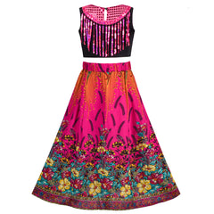 Bollywood India Girl Dress 2 Piece Floral Tassel Ethnic Size 6-12 Years
