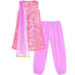 Girl Dress Pink 3 Piece Set Ethnic India Dhoti Set Duppata Size 4-8 Years