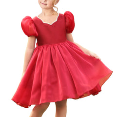 Girls Dress Red Organza Pearl Bridesmaid Pageant Party Wedding Christmas Size 5-10 Years