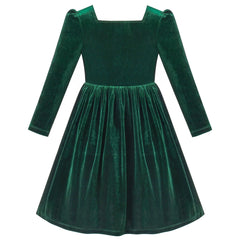 Girls Dress Green Velvet Christmas Pearl Long Sleeve Holiday Winter Size 6-12 Years