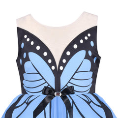 Girls Dress Blue Butterfly Embroidery Tulle Party Sleeveless Backless Size 6-12 Years