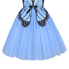 Girls Dress Blue Butterfly Embroidery Tulle Party Sleeveless Backless Size 6-12 Years