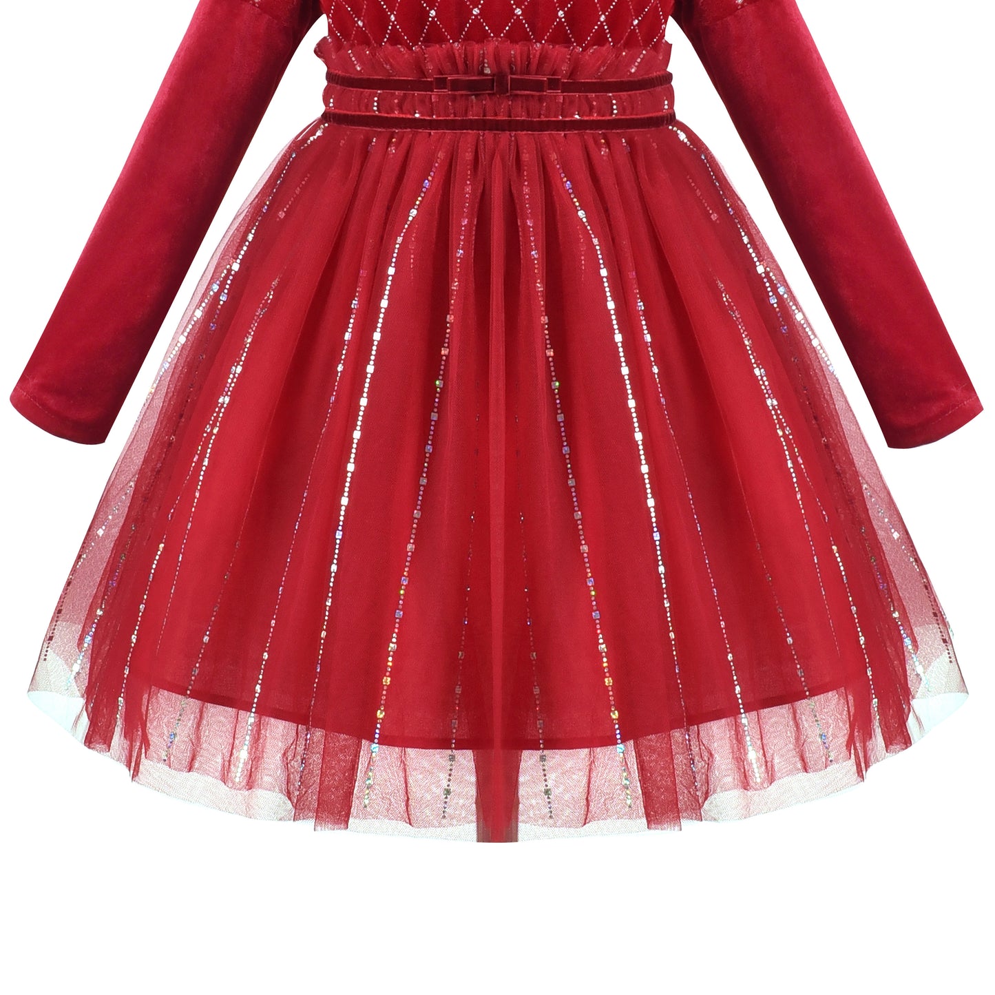 Sunny Fashion Girls Red Rhinestone Puff Sleeve Party Dress