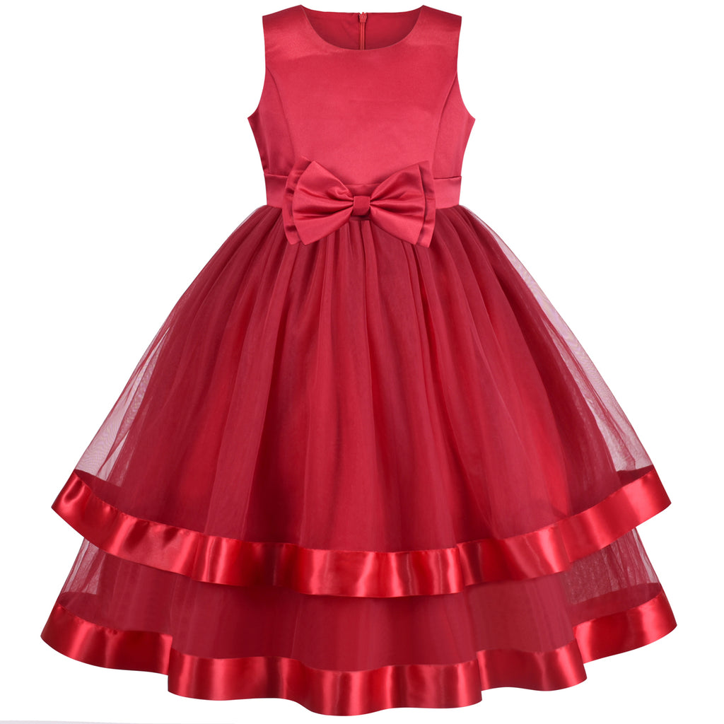Flower Girls Dress Maroon Formal Party Princess Pageant Ball Gown Size 6-12 Years