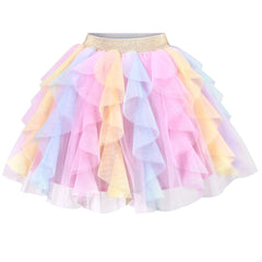 Girls Skirt Rainbow Layered Ruffle Fluffy Tutu Princess Party Birthday Size 2-12 Years