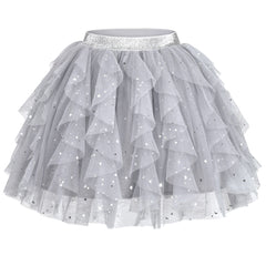 Girls Skirt Gray Layered Ruffle Fluffy Tutu Princess Party Birthday Size 2-12 Years