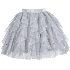 Girls Skirt Gray Layered Ruffle Fluffy Tutu Princess Party Birthday Size 2-12 Years
