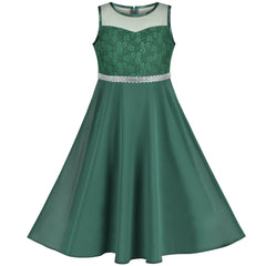 Girls Dress Dark Green Rhinestone Chiffon Bridesmaid Party Maxi Size 6-14 Years