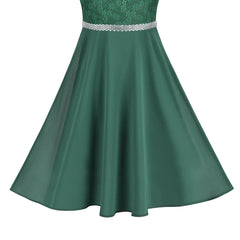 Girls Dress Dark Green Rhinestone Chiffon Bridesmaid Party Maxi Size 6-14 Years