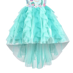 Girls Dress Aqua Green Mermaid Princess Embroidery Pleated Tulle Size 5-10 Years