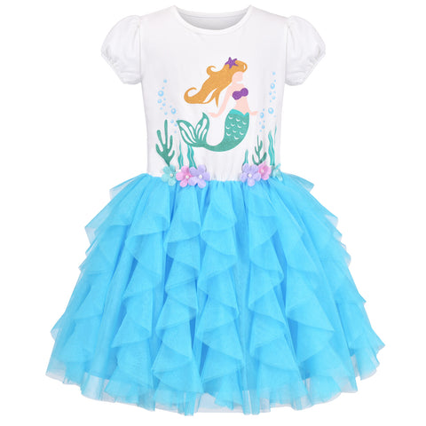 Girls Dress Blue Mermaid Pleated Party Princess Tulle Tutu Size 4-8 Years