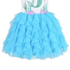 Girls Dress Blue Mermaid Pleated Party Princess Tulle Tutu Size 4-8 Years