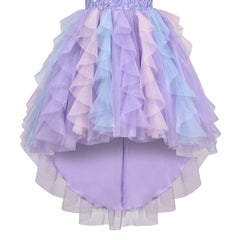 Girls Halter Dress Purple Pleated Tiered Sequin Pageant Hi-lo Hollow Back Size 6-12 Years