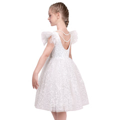 Girls Dress White Pearl Glitter Wedding Bridesmaid Pageant Hollow Back Size 6-12 Years