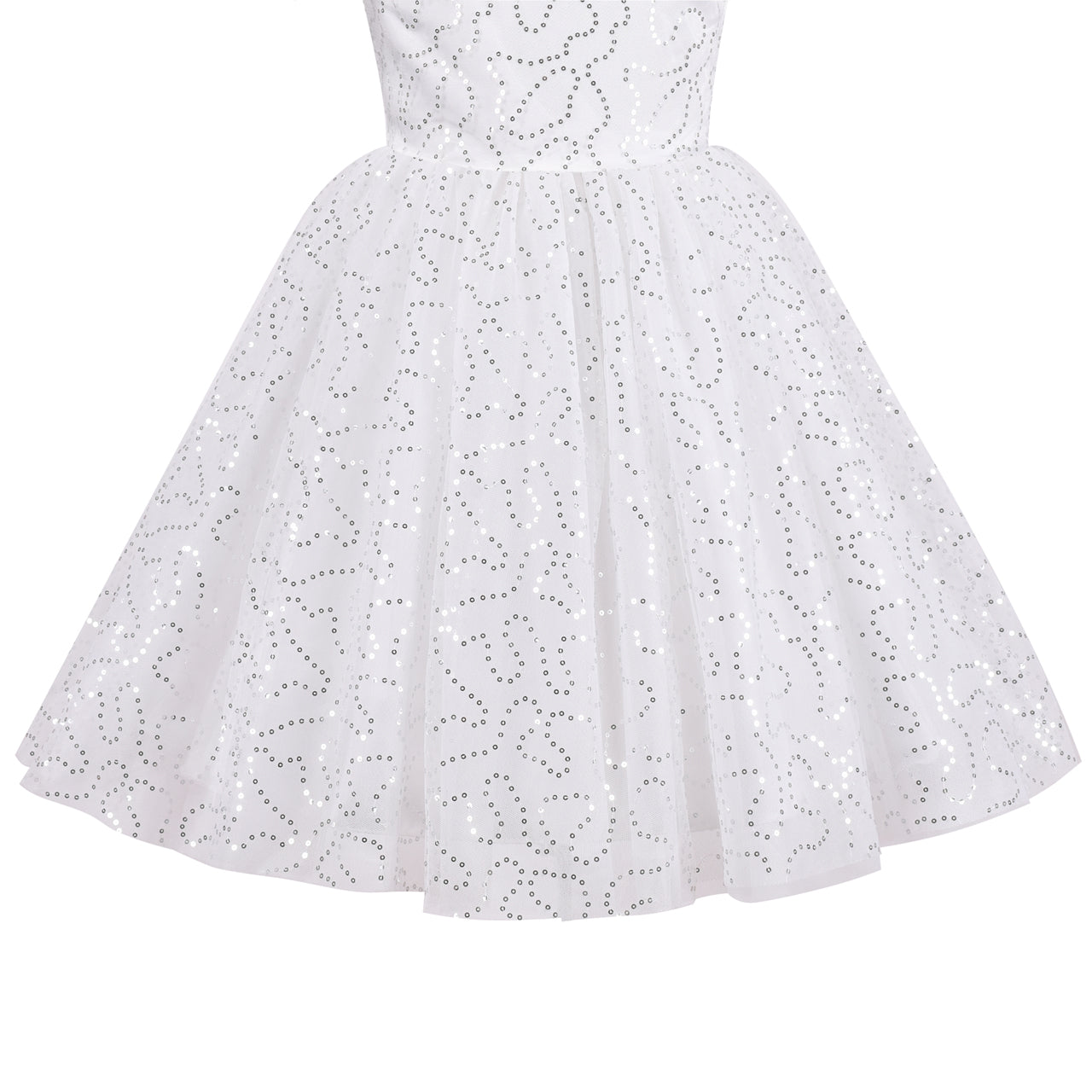 Girls Dress White Pearl Glitter Wedding Bridesmaid Pageant Hollow Back Size 6-12 Years