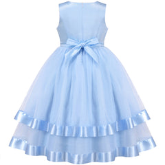 Girls Dress Blue Bow Tie Party Pageant Ball Gown Wedding Princess Size 6-12 Years