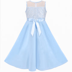 Girls Dress Blue Rhinestone Chiffon Bridesmaid Dance Party Maxi Gown Size 6-14 Years