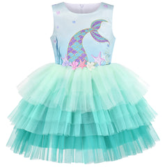 Girls Dress Aqua Green Sea Mermaid Gradient Tutu Tulle Party Size 3-8 Years