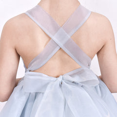 Girls Dress Blue Gray Swing Layered Criss Cross Tie Backless Slip Halter Size 4-8 Years