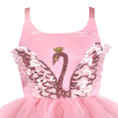 Girls Dress Pink Swan Sequin Halter Ruffle Backless Criss Cross Hollow Size 4-8 Years