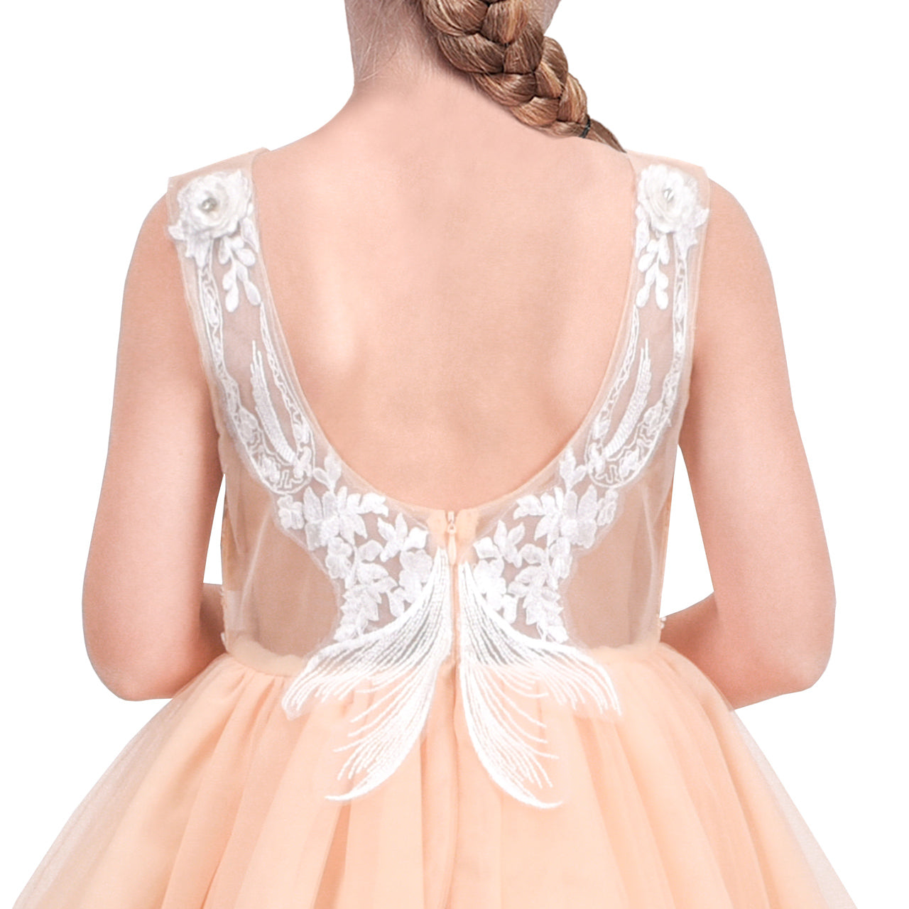 Girls Dress Sequin Backless Floral Hollow Back Lace Wedding Size 3-14 Years