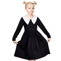 Girls Dress Black White Collar Daily School Uniform Cozy Cotton Size 5-10 Years