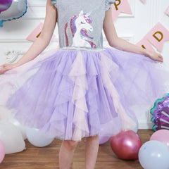 Girls Dress Gray Unicorn Embroidered Purple Pleated Tulle Birthday Party Size 4-8 Years