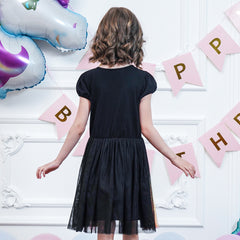 Girls Dress Black Rainbow Embroidery Unicorn Cotton Tulle Tutu Birthday Size 4-8 Years