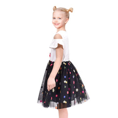 Girls Dress White Black Floral Cold Shoulder Tutu Casual Everyday Size 4-8 Years